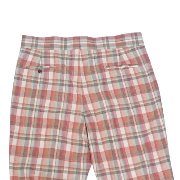 Mens Gurkha Pants 38 Plaid Pink Green Straight Fit Flat Front Chino Trousers